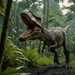 t-rex en una selva
